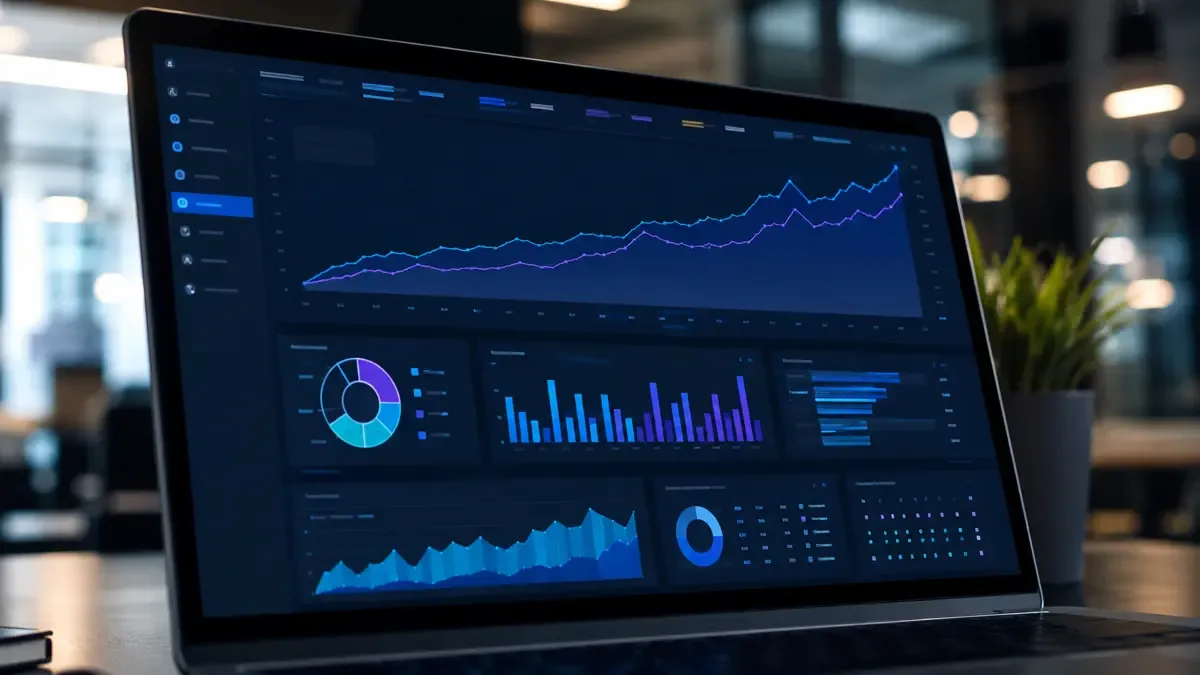 Pantalla mostrando gráficos de analítica web con curvas ascendentes
